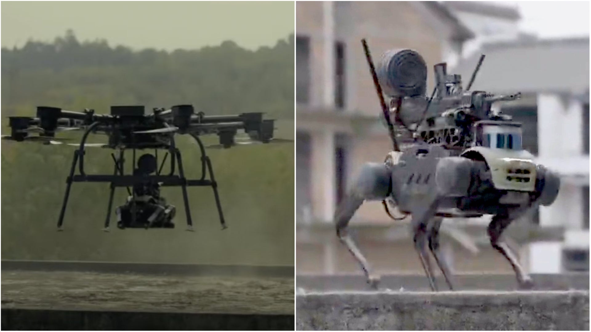 This video of a drone airdropping an armed robot dog is the stuff of