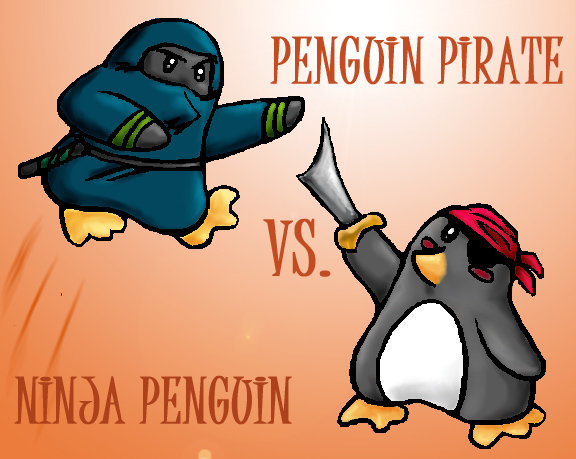 Ninja vs  pirate penguin style by orbnauticus