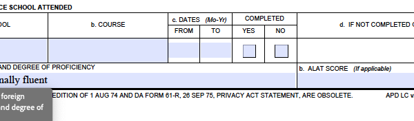 What type of schools go in block 22 on the DA Form 61, OCS application? | RallyPoint what-type-of-schools-go-in-block-22-on-the-da-form-61-ocs-application-rallypoint